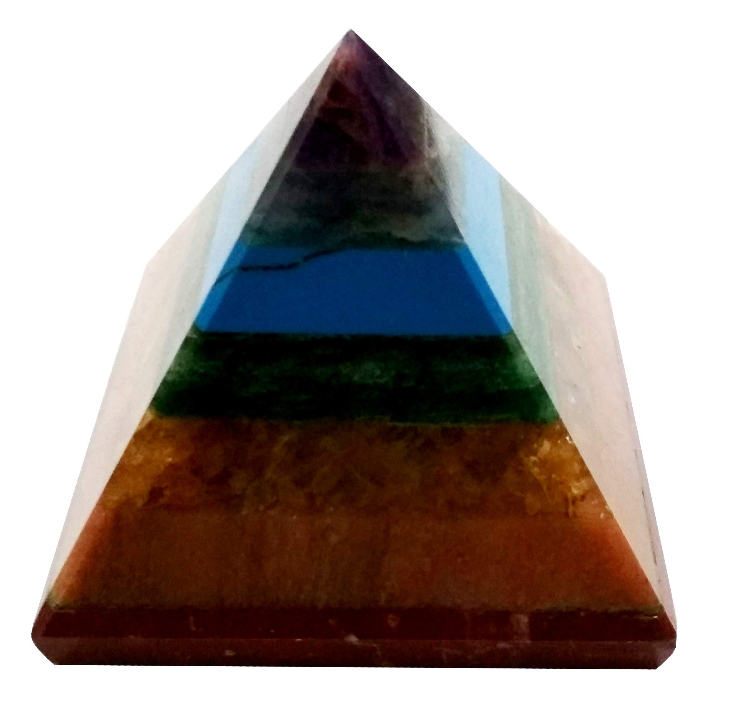 Purpledip Seven Chakra Natural Pyramid: Energy Field Of Amethyst, Lapis Lazuli, Green Aventurine, Camel Color Agate, Jasper Red, Red Cornelion & Copper (11677)