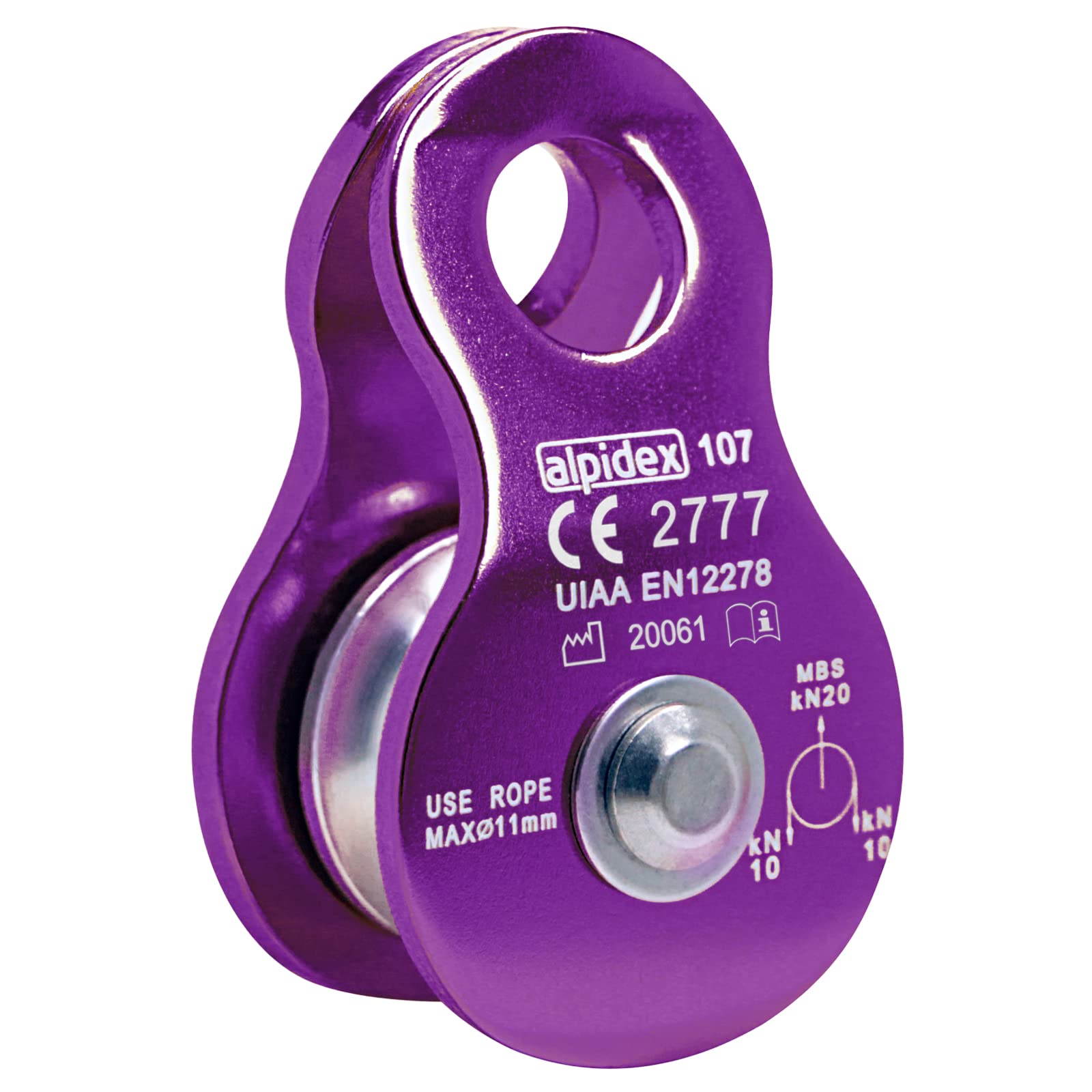 ALPIDEX Mobile Pulley 20 kN | Mobile Pulley | Pulley block | Standard EN12278 | Lifting System | Ropes up to 11 mm Diameter | Rope Hoist | Cable Roller Pully, Colour:violet