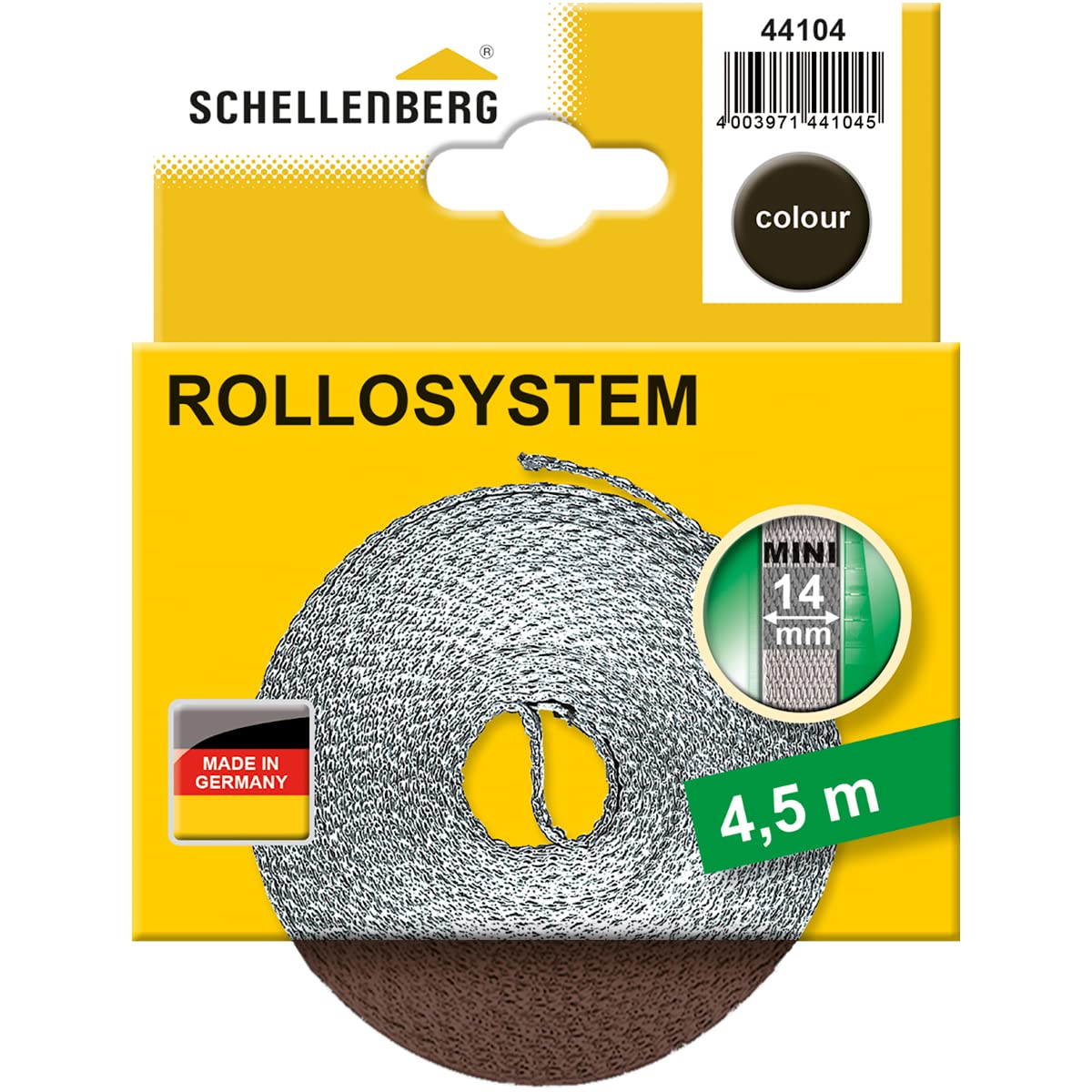 Schellenberg 44104 Retractable Belt Width: 14 mm Mini System, Brown, 4.5 m