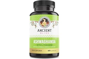 Ancient Bliss Ashwagandha with L-Theanine & Black Pepper Extract Capsules, Energy & Natural Mood Support Supplement, Focus Supplement for Adults