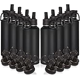 Volhoply 32oz Insulated Water Bottles Bulk 8 Pack with Straw Lid & Spout Lid,Stainless Steel Sports Water Bottle,Double Wall Vacuum Cups,Leakproof Wide Mouth Metal Flask for Hiking,Camping(Black,8)