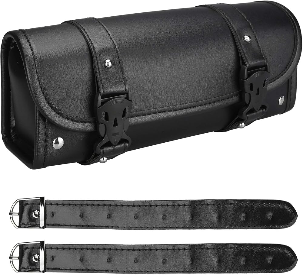 wiipara Motorcycle Saddle Bag PU Leather Round Handlebar Tool Bag Large