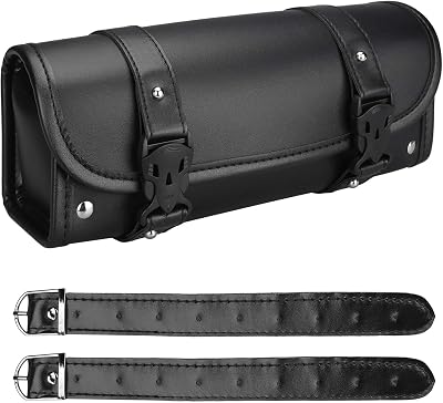 wiipara Motorcycle Saddle Bag PU Leather Round Handlebar Tool Bag Large