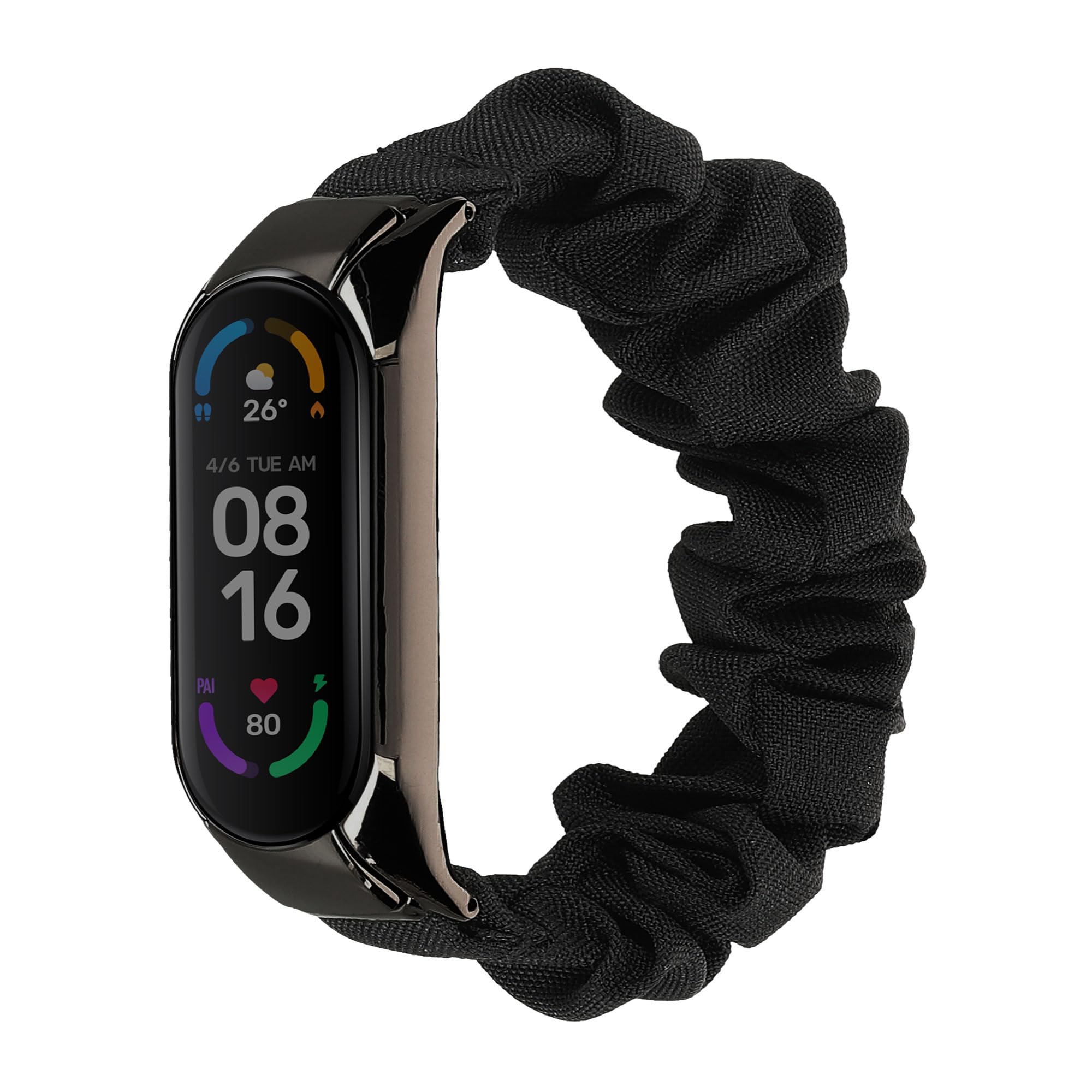 kwmobile Watch Strap Compatible with Xiaomi Mi Smart Band 6 / Mi Band 6 / Band 5 - Black Scrunchie Watch Band -