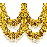 33Ft Christmas Tinsel Garland Shiny Thick Gold Tinsel Decor Xmas Tree Decorations Metallic Twist Foil Garland for Christmas Birthday Holiday New Year Parties Indoor Outdoor Party Supplies - Gold
