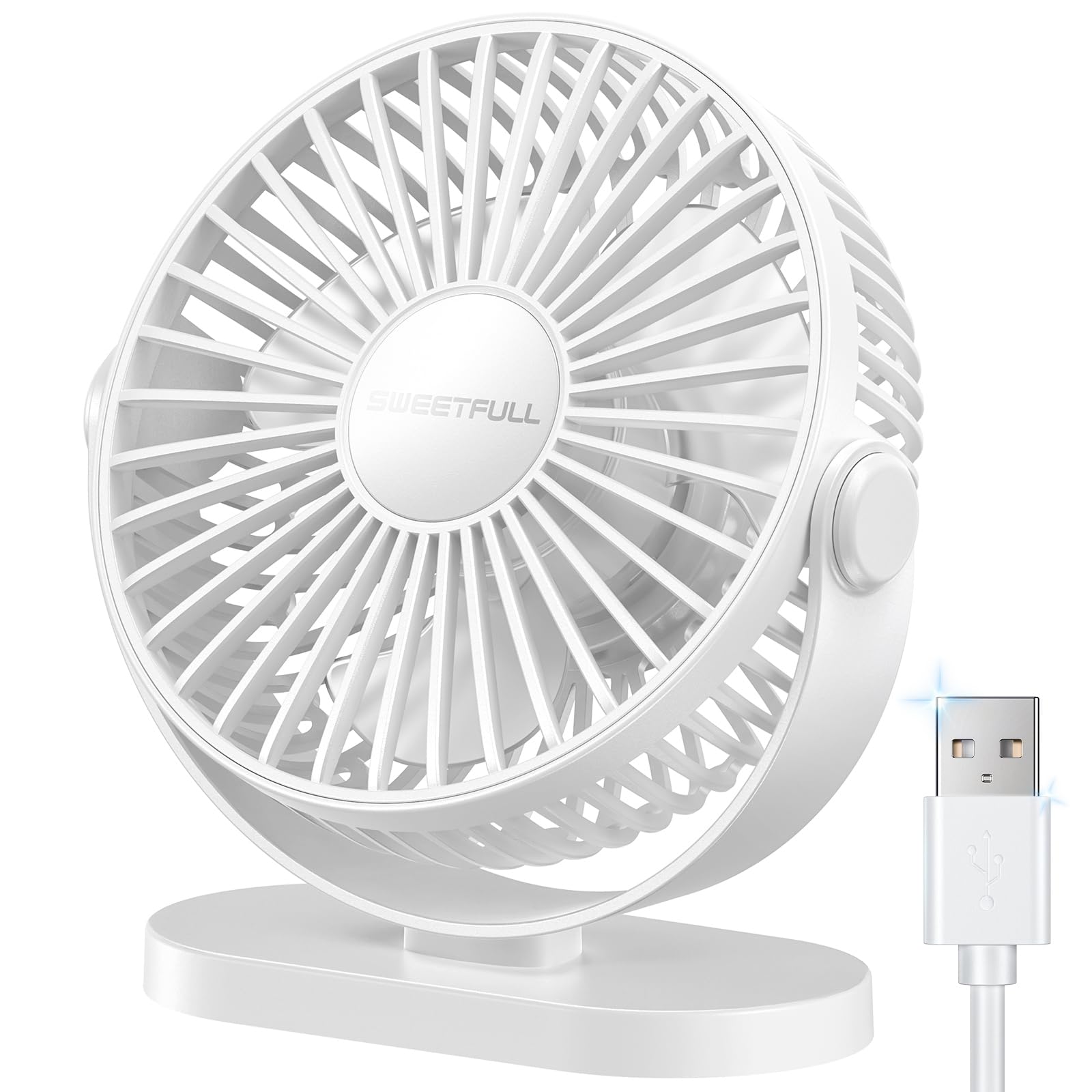 Photo 1 of  2 SWEETFULL USB Desk Fan Small Quiet - 3 Speeds Mini Personal Portable Fan 360° Rotation Adjustable, 5.5 Inch Office Table Cooling Gadgets on Desktop (White)