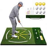 Dual Turf Golf Mat 5x4FT/6x4FT, 26-45mm Golf Hitting Practice Mat Backyard | Features Phone Slot, Ball Tray, Alignment Line And Artificial Turf For Indoor Outdoor Driving Range Training &amp; Golf Practice
