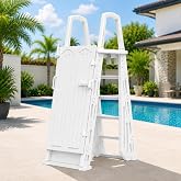 XtremepowerUS Above Ground Pool Ladder &amp; Step System with Lockable Safety Gate, Adjustable Height, Wide Non-Slip Steps, Heavy-Duty Entry Ladder for 48"&ndash;54" Swimming Pools