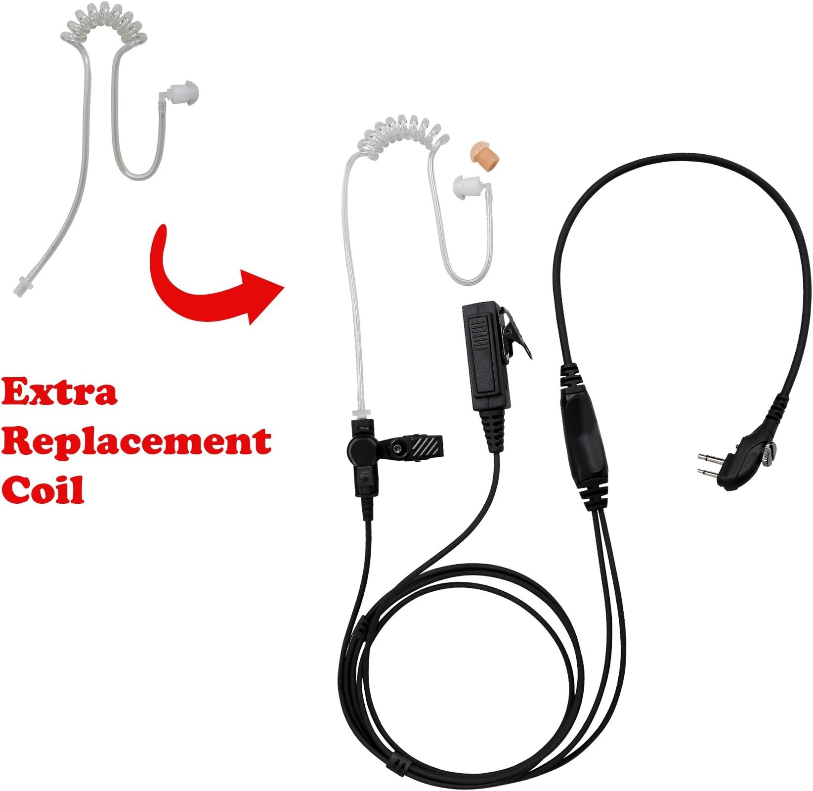 BOMMEOW BCT22RT-H4 2-Wire Clear Coil Surveillance Kit Earphone for Hytera with Extra Replacement Coil