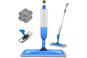 Bellababy Upgraded Spray Mop for Floor Window Cleaning, with 4 Microfiber Pads and 1 Glass Wiper, 360 Degree Spin Mop 450ML B