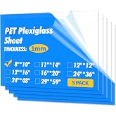 Art3d Plexiglass Sheets, Clear &amp; Flexible, 5-Pack of 8 x 10" | Transparent PET, 1/16 inch Thick, Plexiglass Cut to Size, Plastic Sheets for Craft, Picture Frames, Windows and DIY Displays
