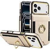S. Tedazo for iPhone 17 Pro Max Case Wallet, 360°Rotation Ring Kickstand, RFID Blocking Card Slots Holder, Magnetic Clasp Flip PU Leather Fashion Shockproof Cover for iPhone 17 Pro Max-Beige