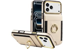 S. Tedazo for iPhone 17 Pro Max Case Wallet, 360°Rotation Ring Kickstand, RFID Blocking Card Slots Holder, Magnetic Clasp Flip PU Leather Fashion Shockproof Cover for iPhone 17 Pro Max-Beige