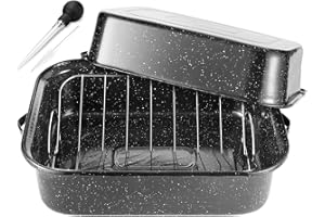 JY COOKMENT Roasting Pan With Lid and Rack, 21' Rectangular, 25lb Turkey Roaster Pot, Large Oven Roaster Tray, V-Rack and Versatile Lid Bone Turkey Baster