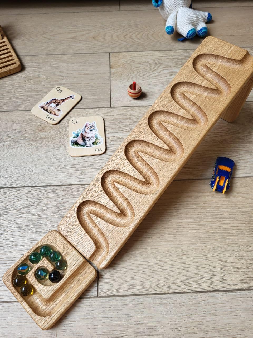 Marble race marble personalized machine wooden maze board ball run Marble course gift for kids marble run race winding track marble roller (Waterfall)