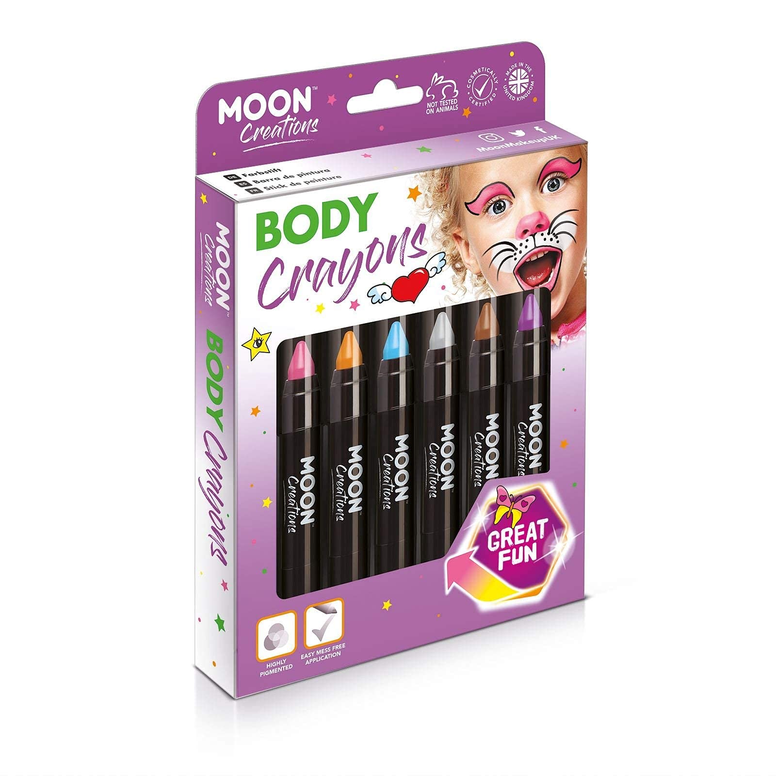 Moon Creations Face Paint Stick Body Crayons | Adventure Boxset | 3.2g | Sweat Proof & Water-Resistant Face Paint | Cruelty Free, Made in UK | Fancy Dress, Festivals, Halloween