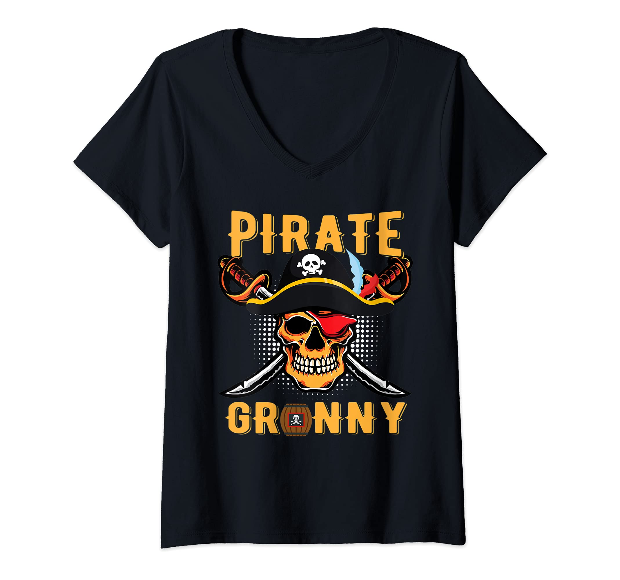 Womens Pirate Granny Funny Halloween Costume V-Neck T-Shirt