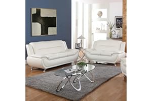 AYCP Contemporary Living Room Furniture Set, Vegan Leather Sofa Set for Living Room/House/Bedroom/Office/Apartment (White, 2 Pieces), F45&F46