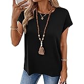 LOMON Womens Summer Tops Short Sleeve Shirts Cap Sleeve Tops Crew Neck Cute Trendy Tunic Blouses Dressy Casual Outfits 2026