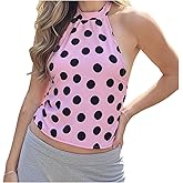 Women Y2K Halter Tank Top Sleeveless V Neck Polka Dot Crop Top Sexy Slim Backless Going Out Cami Shirt Streetwear