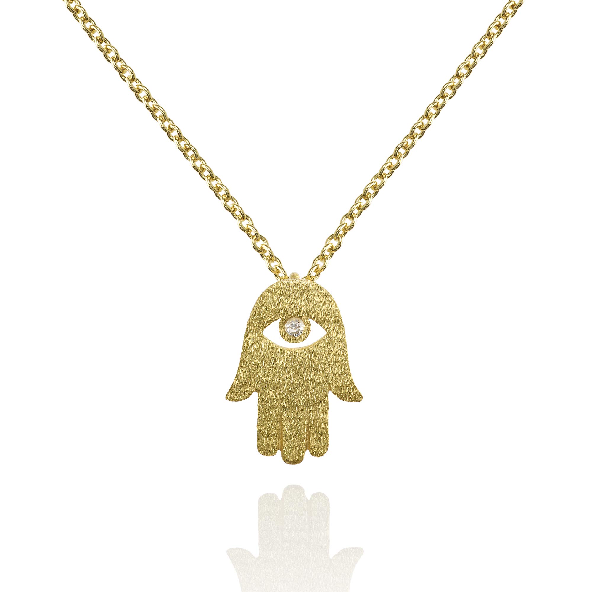 namana Hamsa Gold Pendant Necklace. Brushed Finish Lucky Charm Necklace. Gold Necklace with Gift Box.