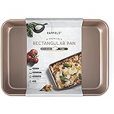 HAPPIELS Nonstick Non Toxic 9x13 in Baking Pan for oven | Cake Pan 9 x 13 Non Stick Nontoxic | Carbon Steel Gold Roasting Pan