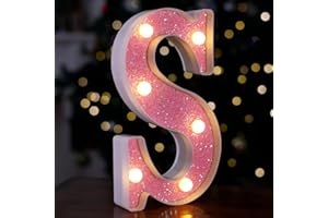 TRONSBOO LED Letter Lights Pink Glitter Marquee Letters Light Up Alphabet Letters Sign Battery Powered for Home Party Decoration Night Bar Wedding Birthday Christmas Lamp Girls Gift - Letter S