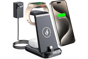 VCVS 30W Super Fast Charging Station for Apple Series, USB C Charger for iPhone 16/15/Plus/Pro/Max, 3 in 1 Wireless Charger for Apple Watch Ultra 2/Ultra/SE/10/9/8/7/6/5/4/3/2 & AirPods 4/3/2/Pro