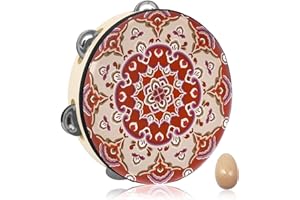 MUITOFELIZ Tambourine for Kids Adults 8 inch Tamborine Percussion Musical Instrument Hand Held Drum for Kids Adults Metal Jingles Percussion Gift Apply to Family KTV Party School，Giving Maraca *1 Color：n4