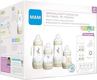 MAM Easy Start Anti-Colic Babyflaschen Set, mitwachsende Baby Erstausstattung mit Schnuller, Flaschen etc., Baby Geschenk Set, ab Geburt, beige