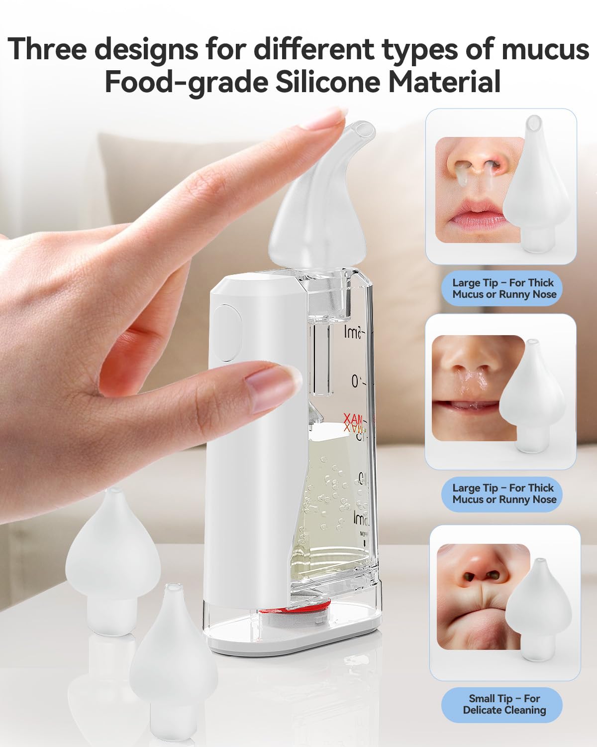 Babytone Baby Nasal Aspirator - Electric Nose Suction Hosptial-Grade, Booger Sucker for Babies,Toddler, Infant,Adult, Nose Cleaner with 3 Tips,9 Suction Levels,Music, Night Light, Integrated Storage