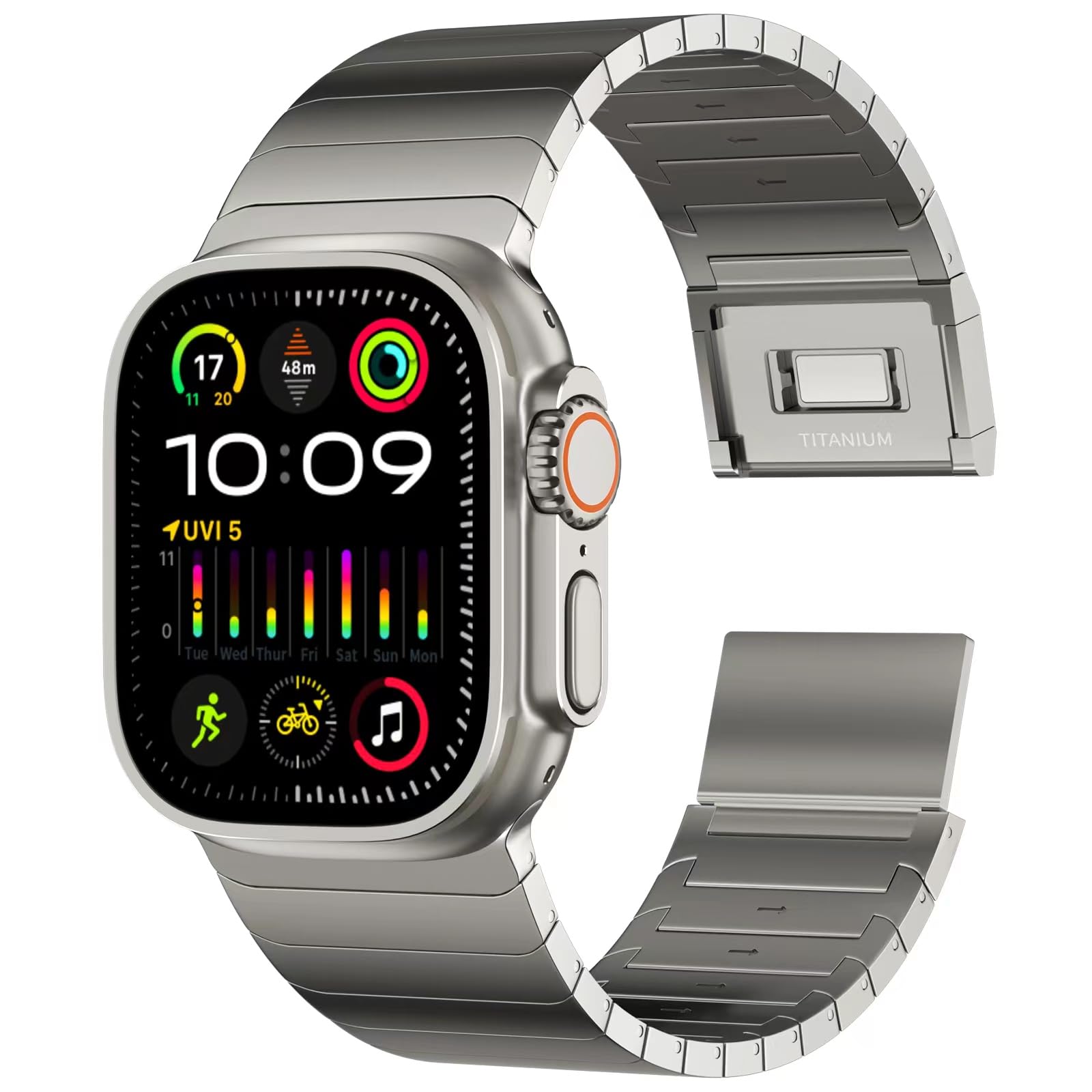 Photo 1 of ACESTAR Full Titanium Band Compatible with Apple Watch Ultra 3/2/1 49mm / Series 10 46mm, 26mm Wide Adjustable Links with Titanium Magnetic Clasp Connectors and DLC Coating