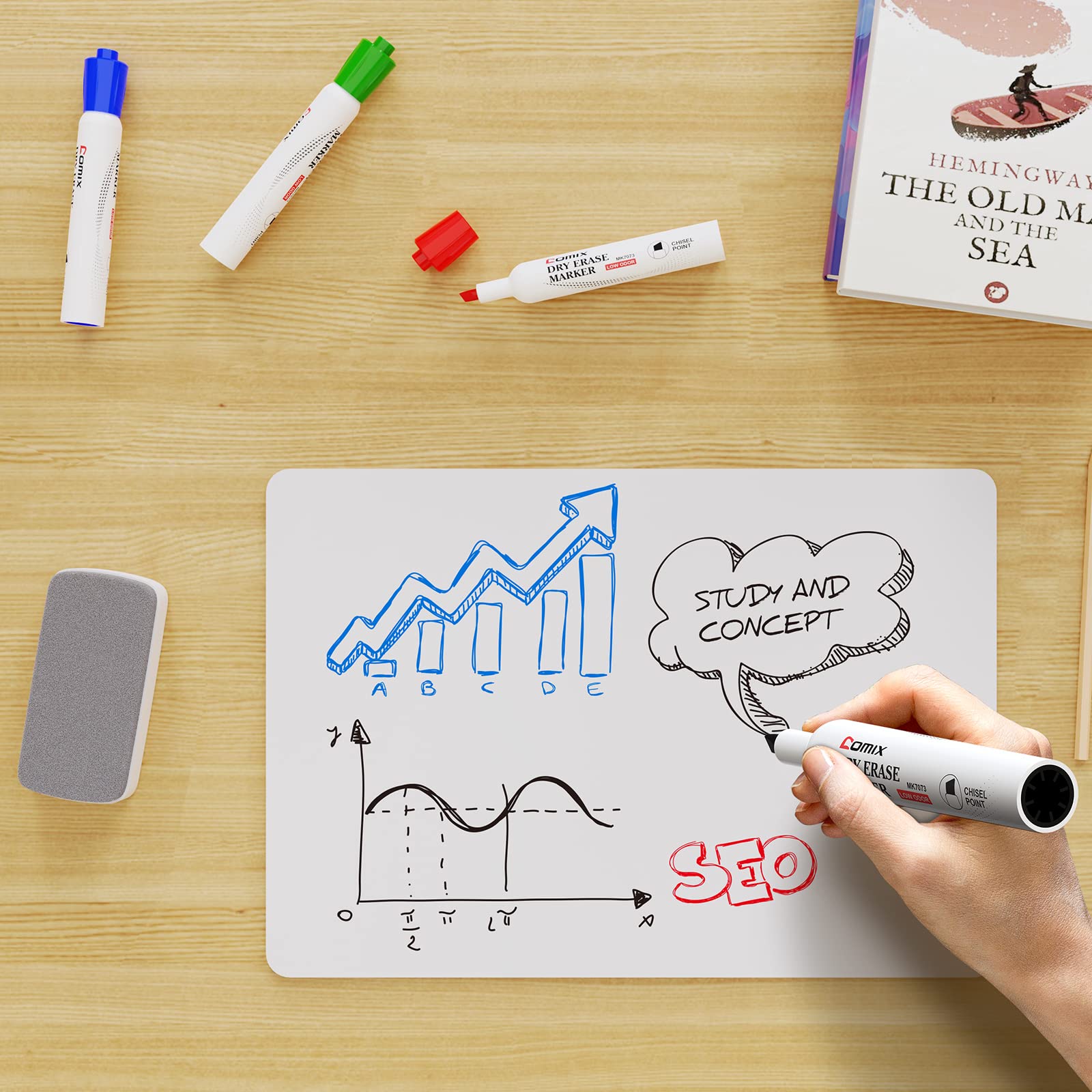 Comix Whiteboard Marker, 36 Whiteboard Stifte abwischbar,Set mit 4 Farben Keilspitze Stifte Marker,geruchsarm, dick ideal für Klassenzimmer, Büro und Kinder 5