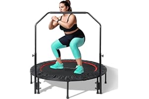 TUYOHW Foldable Mini Trampoline Load 330lbs, 40"/48" Rebounder Trampoline for Adults with Durable Bungee Band and Adjustable Foam Handle for Home Gym, Small Exercise Trampoline for Indoor or Garden Workout