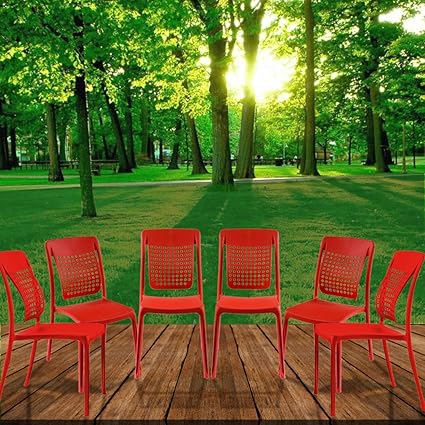 Spinecare Series 2109 - by Italica Furniture with Ergonomically Designed Swingback for Complete Back Support for Indoor, Outdoor, Restaurant, Classroom and Dining Room (Matte Finish, Red, Set of 6)