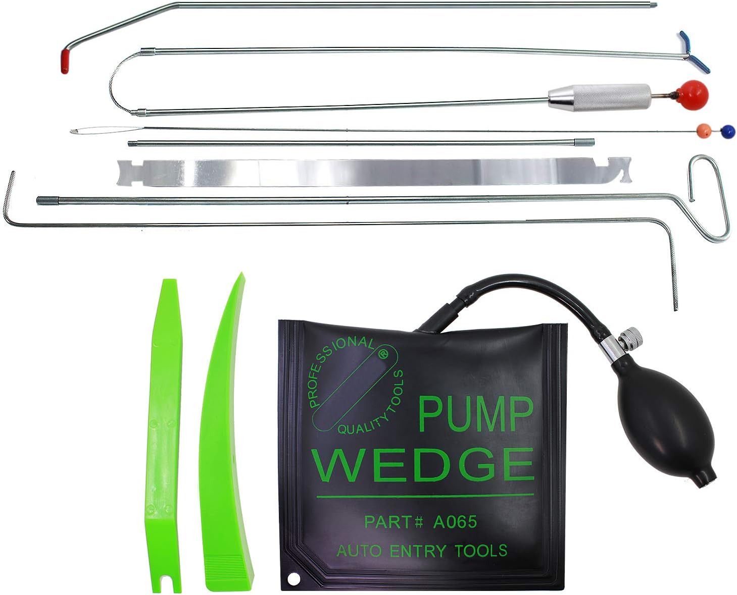 SUNTUE Car Essential Kit with Long Reach Tool,2 Connect Rods,Air Pump Bag,Non Marring wedges,Professional Tools for Cars and Trucks