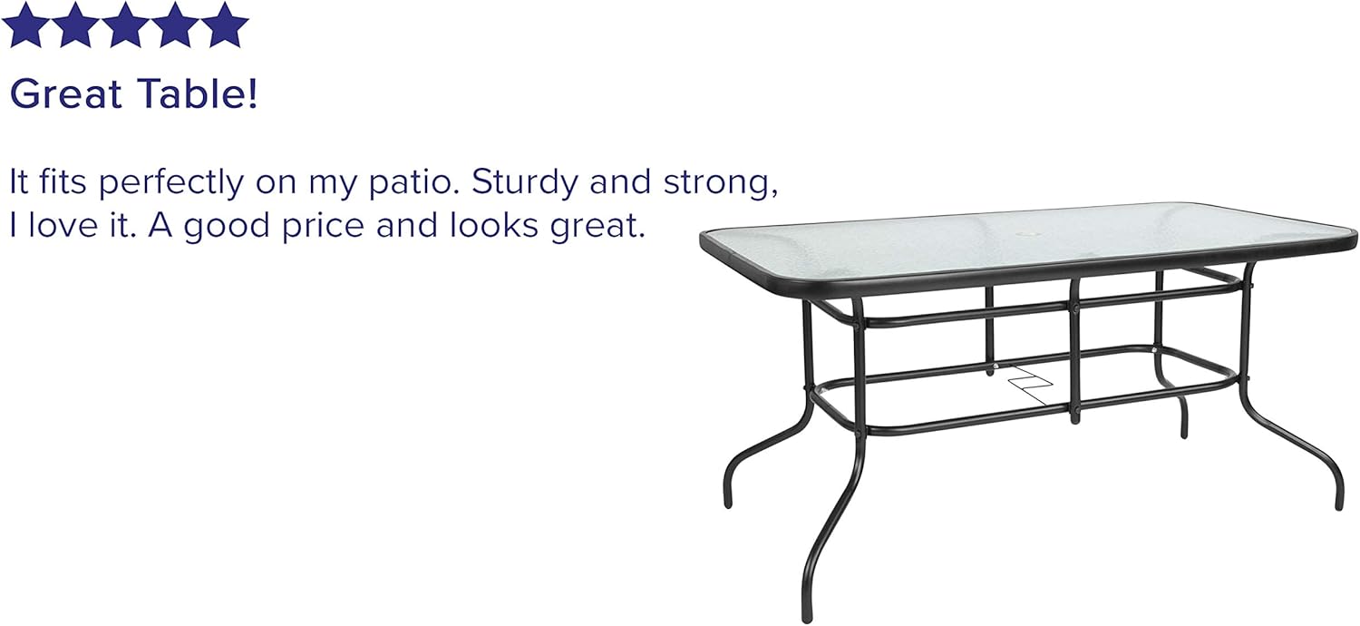 Flash Furniture 31.5" x 55" Rectangular Tempered Glass Metal Table : Garden & Outdoor