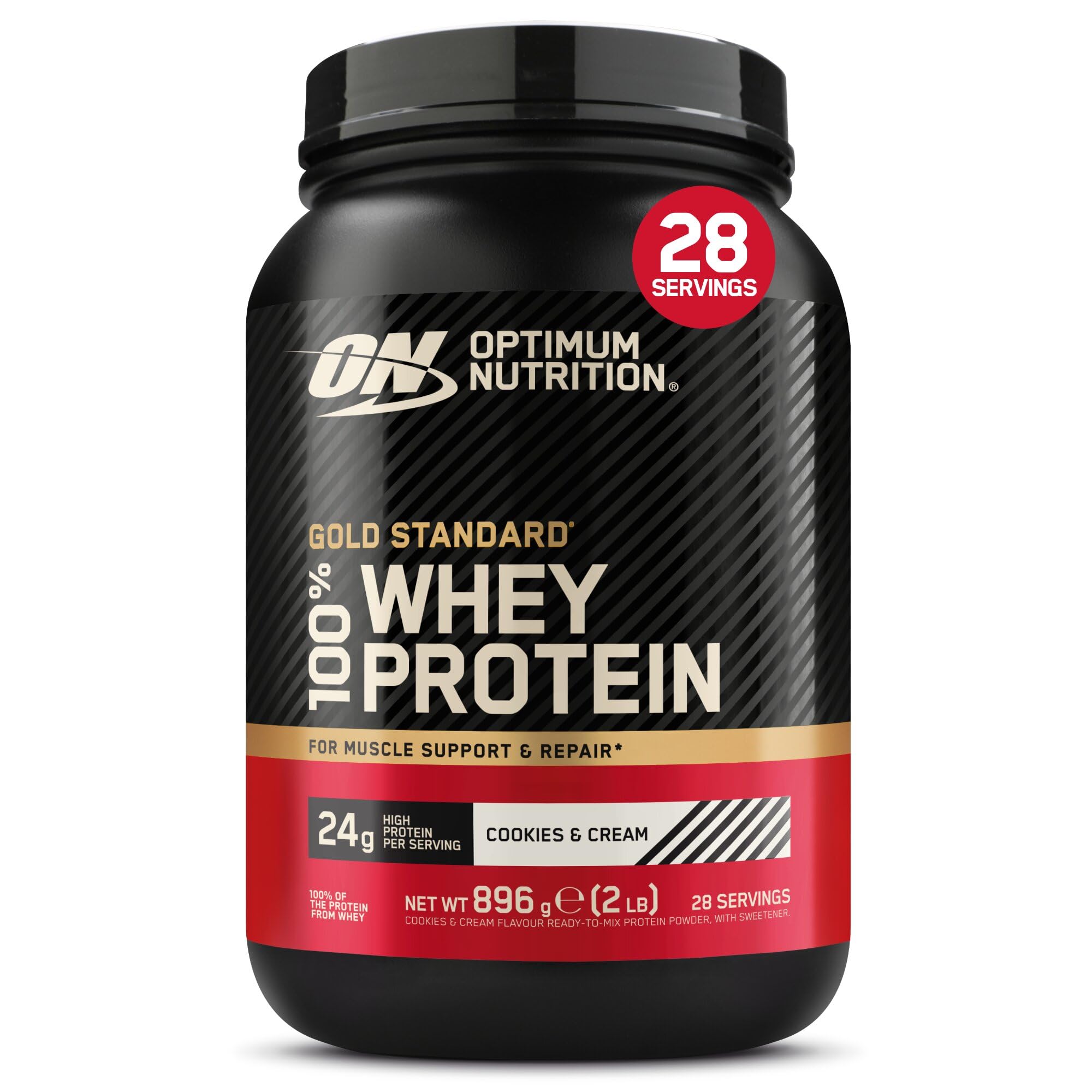Optimum Nutrition Gold Standard 100% Whey Protein Powder for muscle building and recovery, Cookies and Cream, 896g, 28 servings, Package May Vary โ image 1