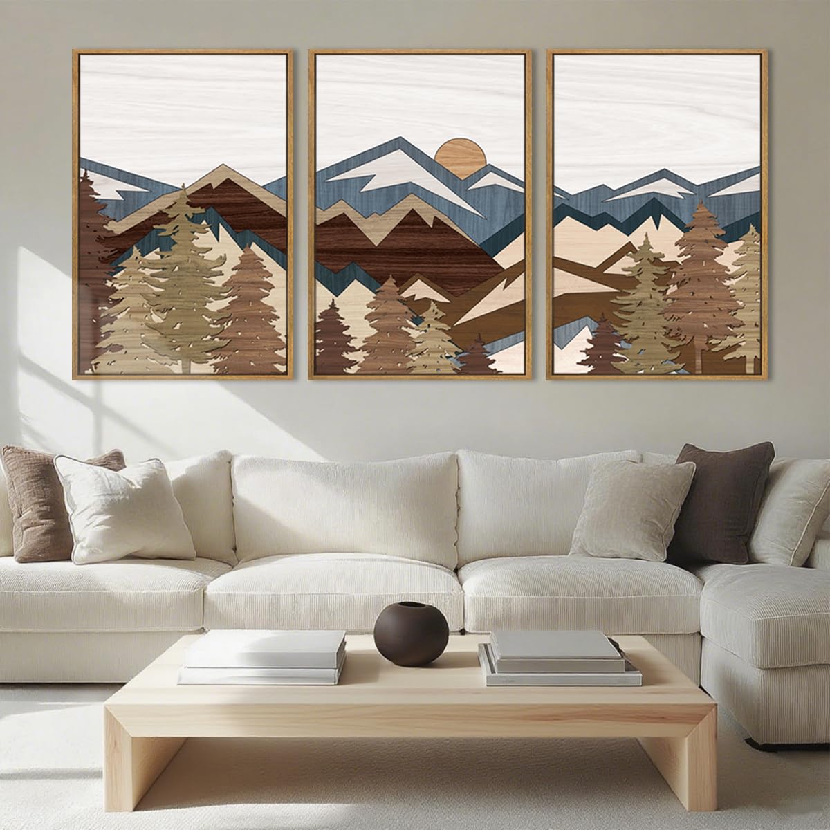 Photo 1 of (USED/FAIR) BINCUE Large Mountain Wall Art Vintage Mountains Office Framed Canvas 3 Piece Artwork 16x24 Inch for Living Room Bedroom Décor