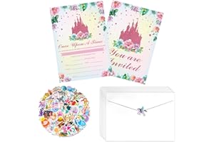 20Pcs Princess Party Invitations Sets with Envelopes Castle Party Favors Birthday Invitation Cards for Girls Baby Shower Deco