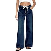 MARIASHA Wide Leg Jeans for Women Trendy High Waist Stretchy Baggy Jeans Women Drawstring Denim Pants