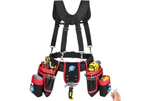 Tool Belt with Suspenders,27-Pockets Heavy Duty Tool Belts for Men with Magnetic Tool Pouch,Detachable & Adjustable Work Belt