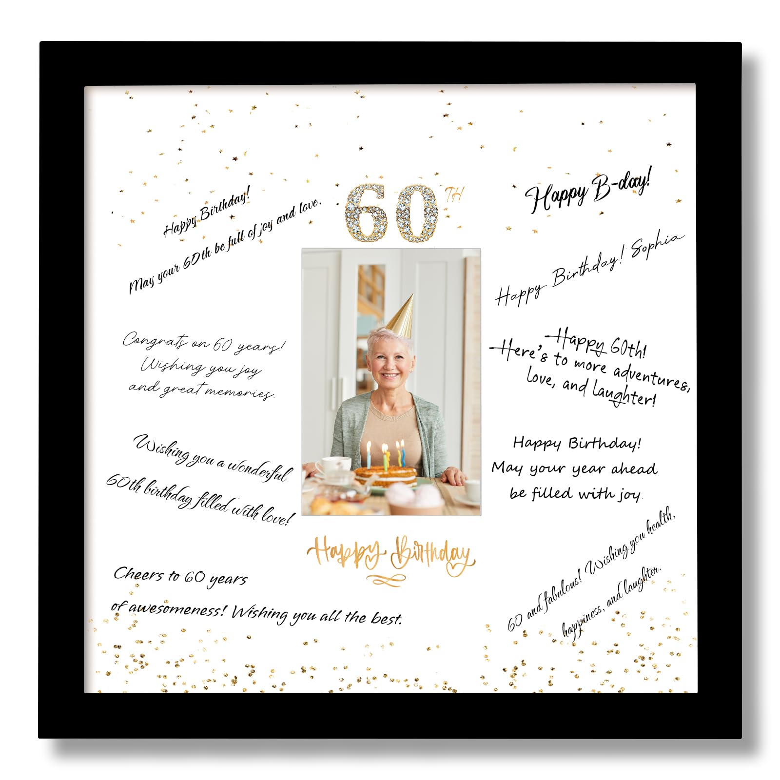 Photo 1 of 13x13 Birthday Signature Frame with Plexiglass Cover - Holds 4x6 Photos, 60th Birthday Decorations, Alternative Guest Book Gifts for Men & Women, 60th Party Favors, Wall Display & Supplies, Black