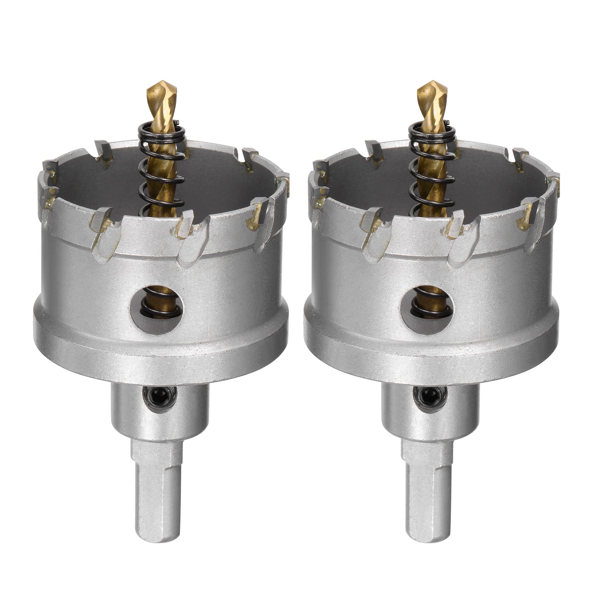 sourcing map 50mm Carbide Hole Cutter, Hole Saws for Stainless Steel Sheet Metal, Non-slip Triangular Shank Limit Step, with Titanium Coated Center Drill, 2pcs