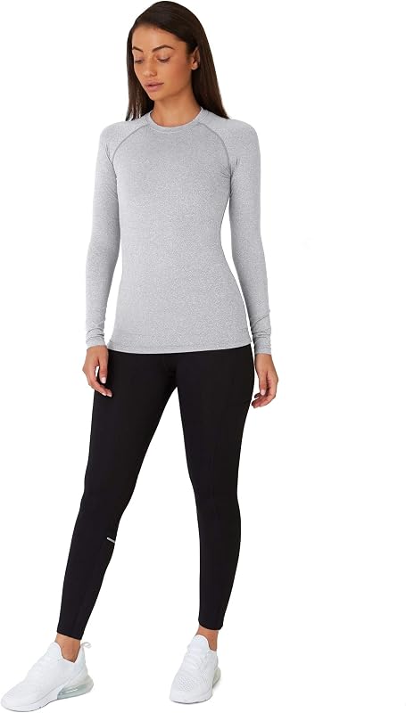 T-shirt térmica ajustada feminina - T-shirt térmica de manga comprida feminina com tecnologia SuperThermal - T-shirts térmicas de compressão de manga comprida para corrida e ciclismo de ginásio - Cinzento claro, XS