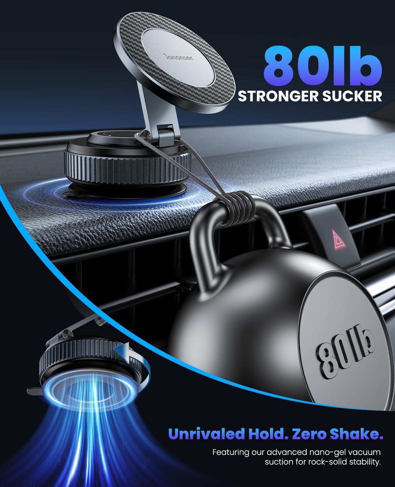 Car Phone Holder, 360°Adjustable Magnetic Phone Holder for Car, Foldable Suction Cup Phone Mount, Phone Holders for Your Car for iPhone 17/16/15/14/13/12 Series (Carbon Fiber)