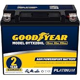 Goodyear GYTX20HL - 12 Volt 22 AH, 310 CCA, Rechargeable High-Performance, Maintenance Free, SLA - AGM Battery for Motorcycle, ATV, UTV, Scooter, Snowmobile, Motorbike and more!