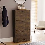 Vida Designs Wooden Shoe Cabinet 3 Pull-Down Drawers Dark Wood