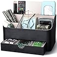 KINGFOM Desk Organizer with Drawer, Multifunction Pencil Holder for Desk, Desk Organizer and Accessories 5 Comparetments for Home Office Supplies (Black)