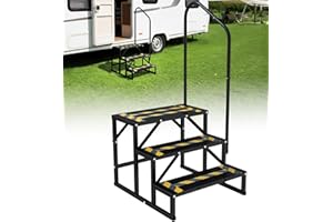 Altyostar RV Steps with Handrail Heavy-Duty 3 Step Camper Entry Step Stairs for 5th Wheel RVs Outdoor Camping Travel Trailers Motorhome Mobile Home Porch Hot Tub Spa Portable Step